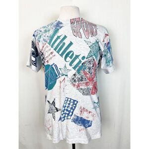 Vintage Athletic T-Shirt One Size All over Print Grey Single Stitch